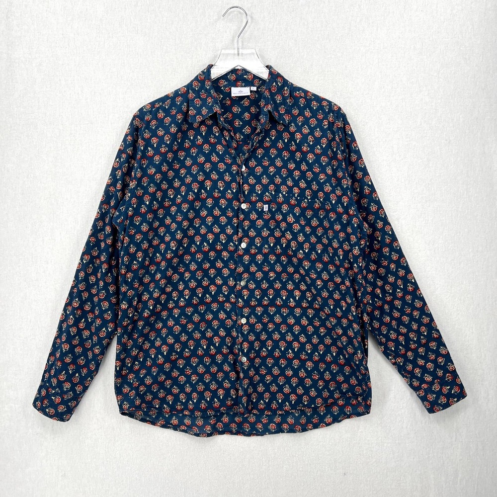 PAX PHILOMENA Shirt Men Button up Large Blue Block Print Maximillian Long Sleeve - Picture 3 of 12